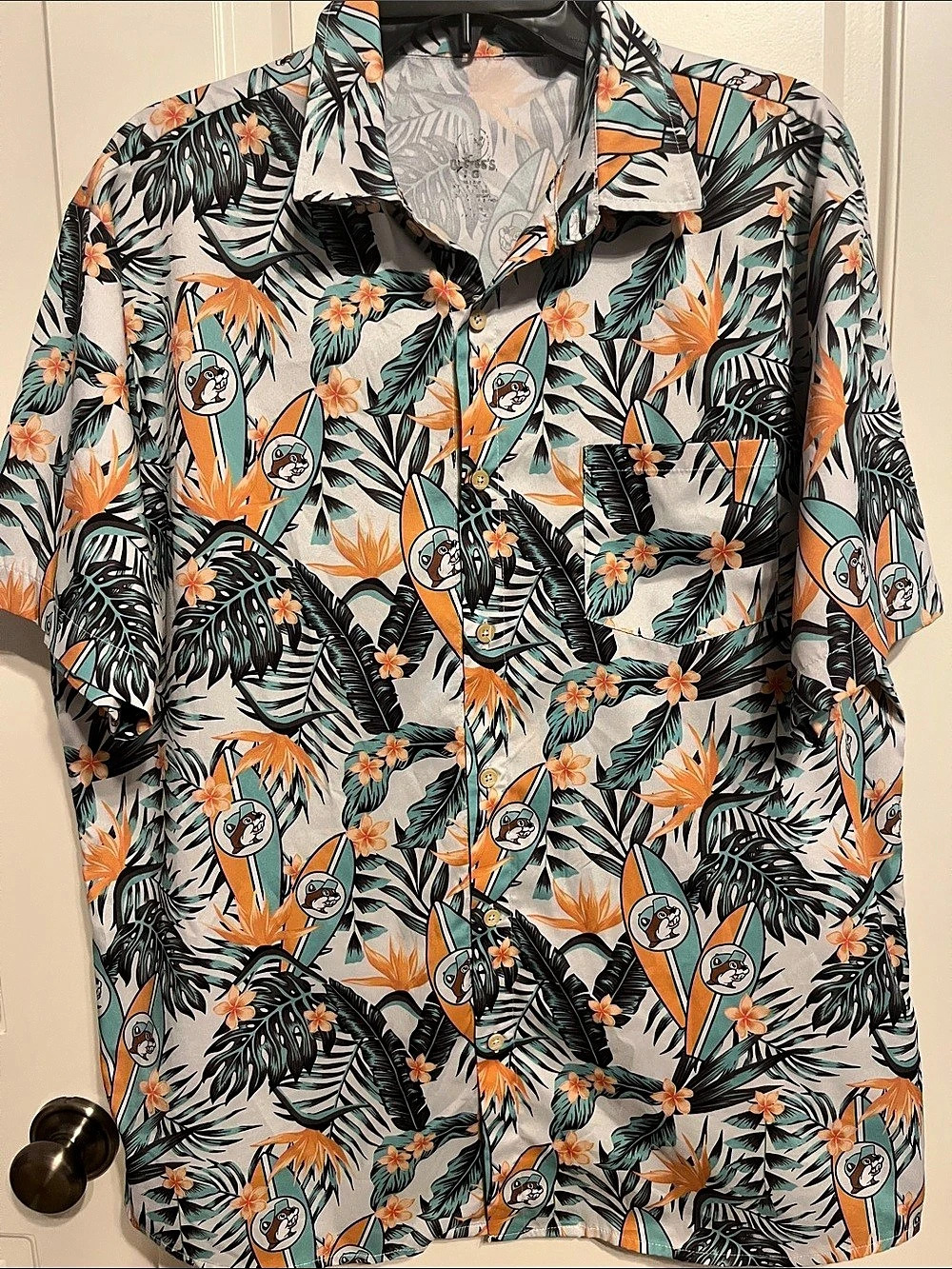 Buc-ee's Tropical Floral Surfboards Button-Up Camp Shirt